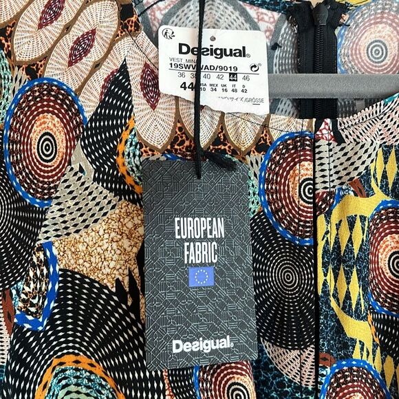 NWT Womens Desigual Mina 3/4 Sleeve Geometric Tie Front Dress size 44 (US 10) - Picture 10 of 15